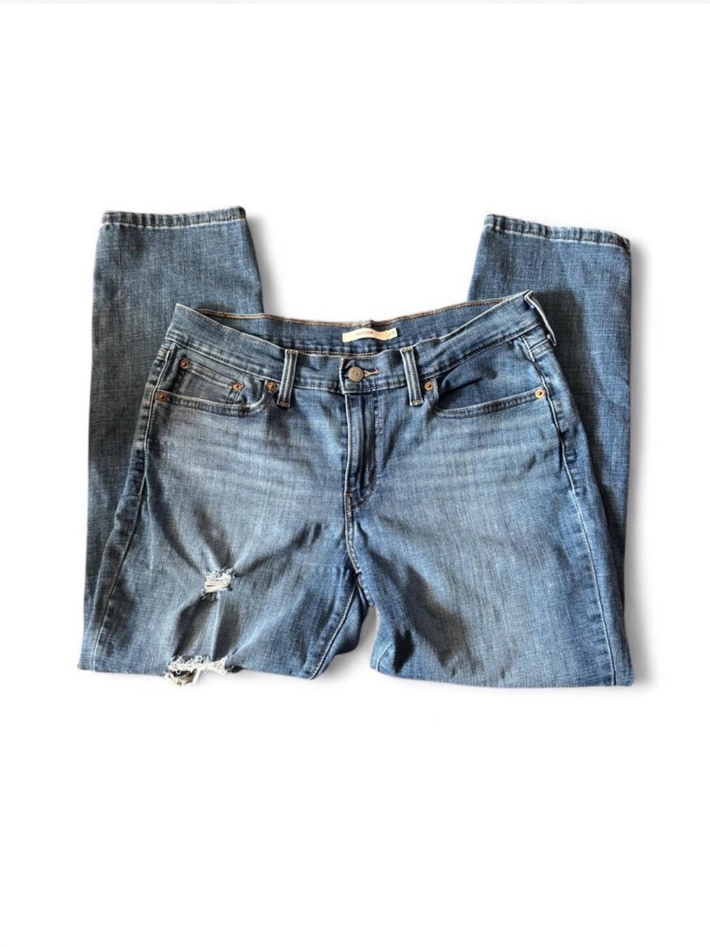 Levi's Light Blue Boyfriend Jeans with Distressed Knee